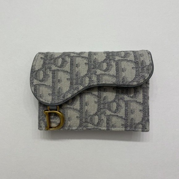 Christian Dior Gray Oblique Jacquard Saddle Flap Wallet - Picture 2 of 15